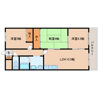 間取図 近鉄難波線・奈良線/生駒駅 徒歩9分 4階 築27年