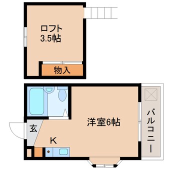 間取図 近鉄難波線・奈良線/東生駒駅 徒歩10分 2階 築36年