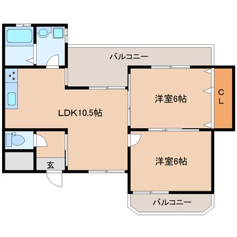 間取図 近鉄生駒線/一分駅 徒歩3分 2階 築38年