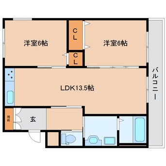 間取図 近鉄難波線・奈良線/東生駒駅 徒歩12分 3階 築31年