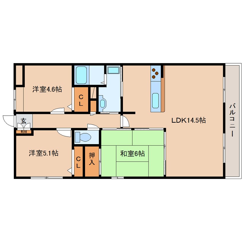 間取図 近鉄難波線・奈良線/東生駒駅 徒歩3分 1階 築24年