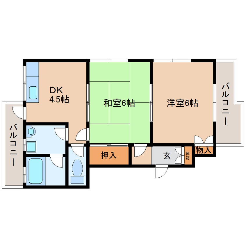 間取図 近鉄難波線・奈良線/生駒駅 徒歩9分 1階 築39年