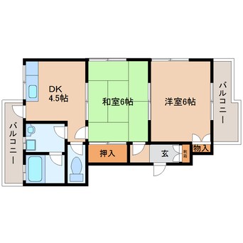 間取図 近鉄難波線・奈良線/生駒駅 徒歩9分 1階 築39年