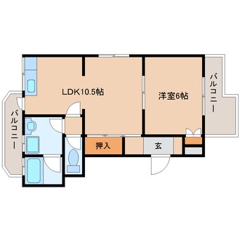 間取図 近鉄難波線・奈良線/生駒駅 徒歩9分 2階 築39年