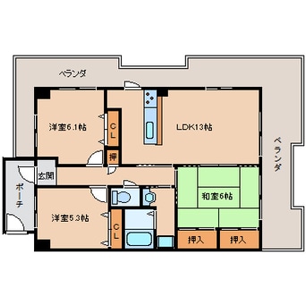 間取図 近鉄難波線・奈良線/東生駒駅 徒歩3分 2階 築29年