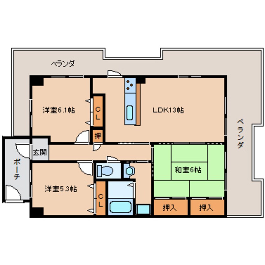 間取図 近鉄難波線・奈良線/東生駒駅 徒歩3分 2階 築29年