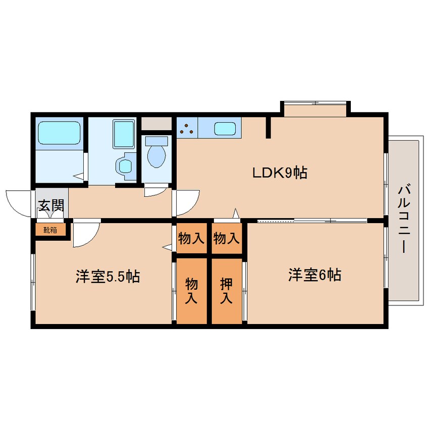 間取図 近鉄生駒線/一分駅 徒歩7分 2階 築26年