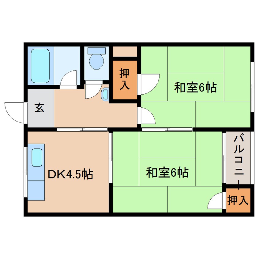 間取図 近鉄難波線・奈良線/生駒駅 徒歩8分 2階 築43年