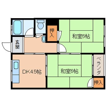 間取図 近鉄難波線・奈良線/生駒駅 徒歩8分 2階 築42年
