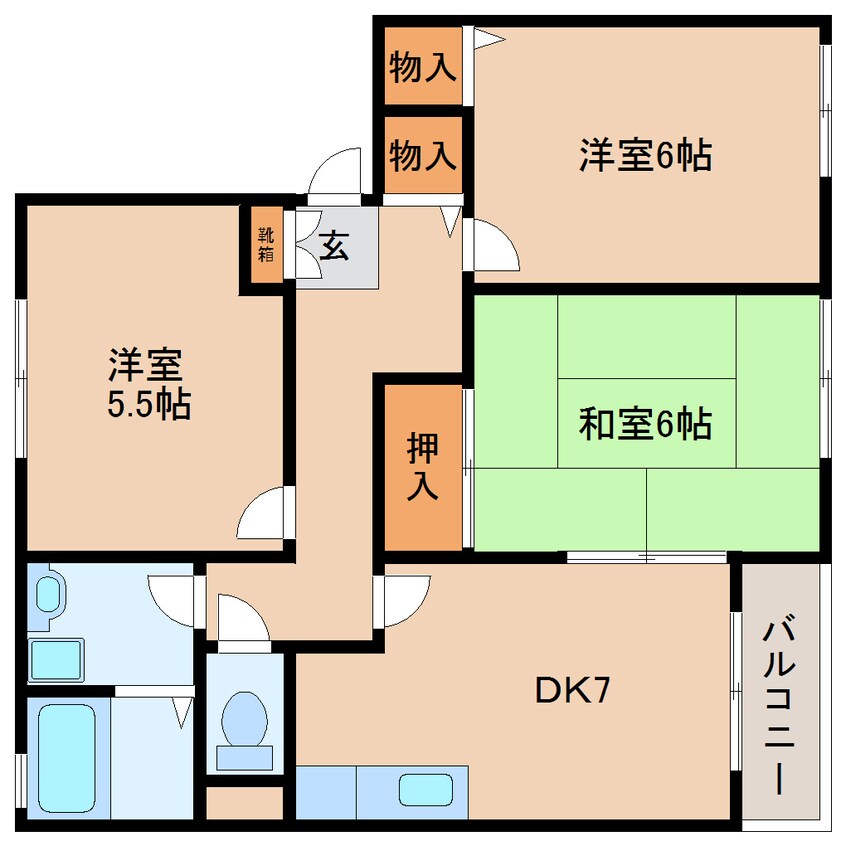 間取図 近鉄難波線・奈良線/生駒駅 バス8分生駒台東口下車:停歩3分 2階 築25年