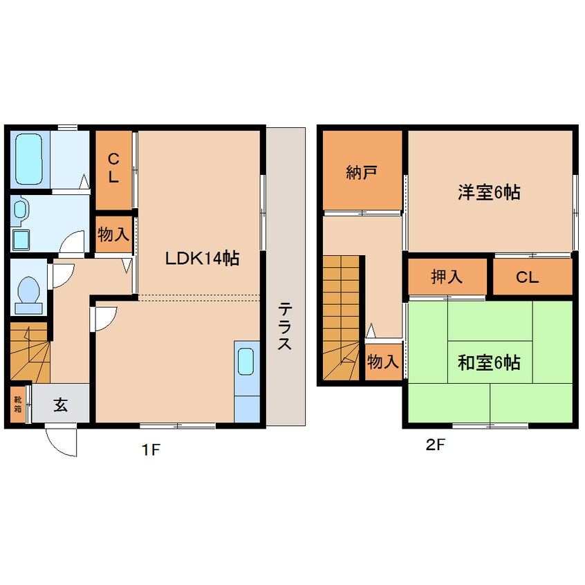 間取図 近鉄生駒線/一分駅 徒歩3分 1階 築38年