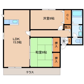 間取図 近鉄生駒線/一分駅 徒歩7分 1階 築21年