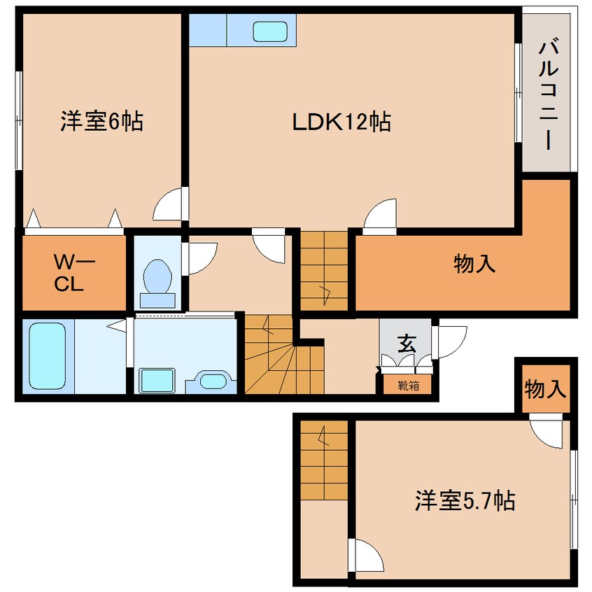 間取図 近鉄生駒線/一分駅 徒歩4分 2階 築24年