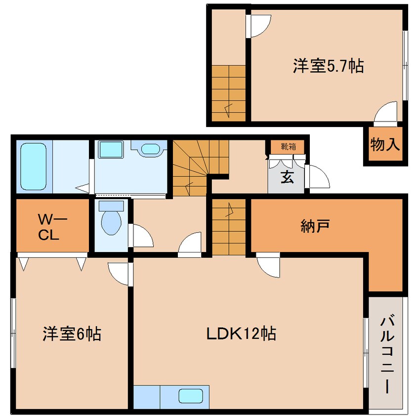 間取図 近鉄生駒線/一分駅 徒歩4分 2階 築24年