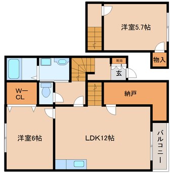 間取図 近鉄生駒線/一分駅 徒歩4分 2階 築24年