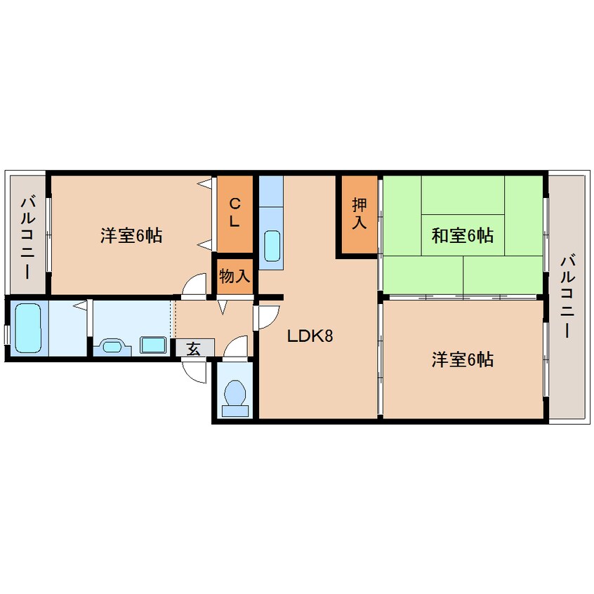 間取図 近鉄難波線・奈良線/東生駒駅 徒歩7分 1階 築29年