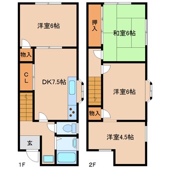 間取図 近鉄難波線・奈良線/生駒駅 徒歩5分 1-2階 築37年