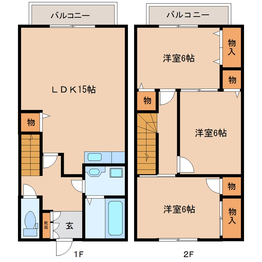 間取図 近鉄難波線・奈良線/東生駒駅 徒歩7分 1-2階 築21年