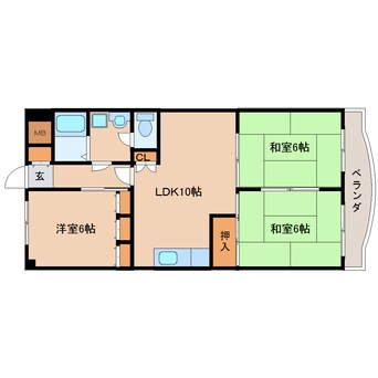 間取図 近鉄生駒線/南生駒駅 徒歩10分 3階 築31年