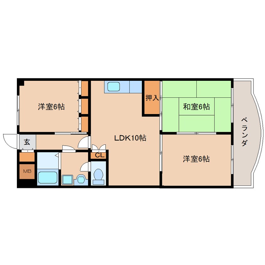 間取図 近鉄生駒線/南生駒駅 徒歩10分 4階 築31年