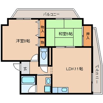 間取図 近鉄難波線・奈良線/東生駒駅 徒歩2分 3階 築28年