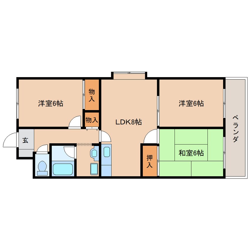 間取図 近鉄難波線・奈良線/生駒駅 徒歩7分 2階 築38年