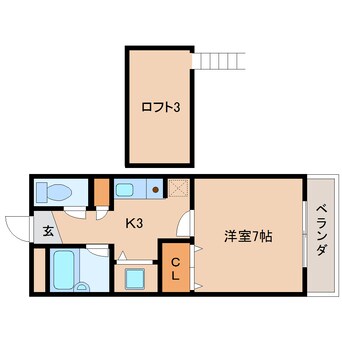 間取図 近鉄難波線・奈良線/東生駒駅 徒歩10分 3階 築33年