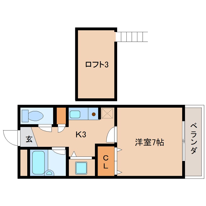 間取図 近鉄難波線・奈良線/東生駒駅 徒歩10分 3階 築33年