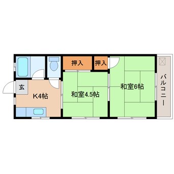 間取図 近鉄難波線・奈良線/生駒駅 徒歩9分 2階 築51年