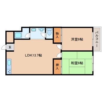 間取図 近鉄難波線・奈良線/生駒駅 徒歩8分 2階 築54年