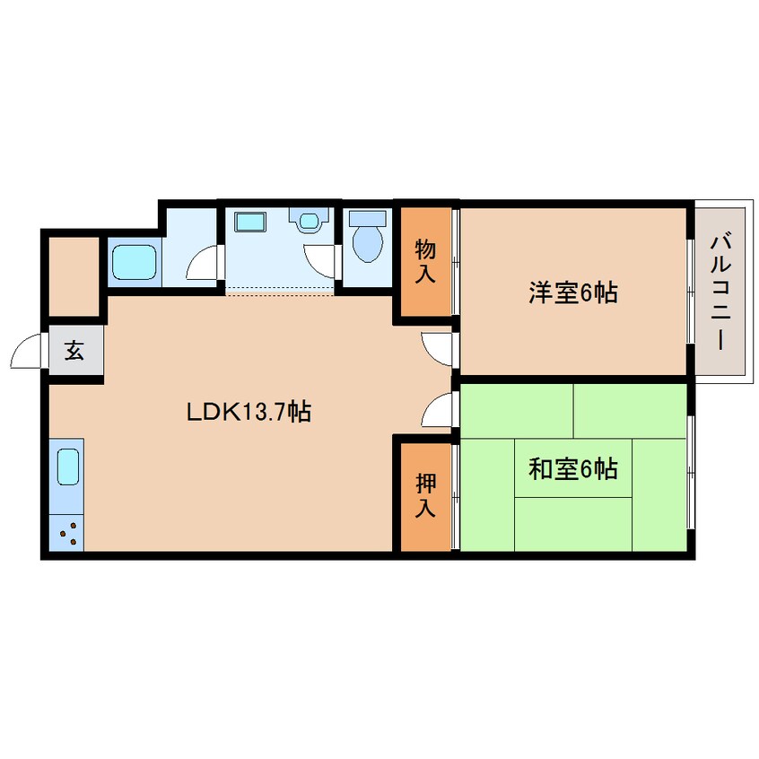 間取図 近鉄難波線・奈良線/生駒駅 徒歩8分 2階 築54年