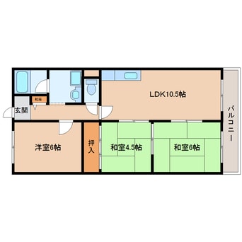 間取図 近鉄難波線・奈良線/生駒駅 徒歩12分 3階 築35年