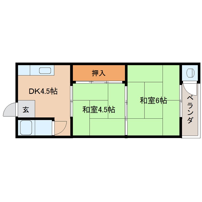 間取図 近鉄難波線・奈良線/東生駒駅 徒歩3分 2階 築44年