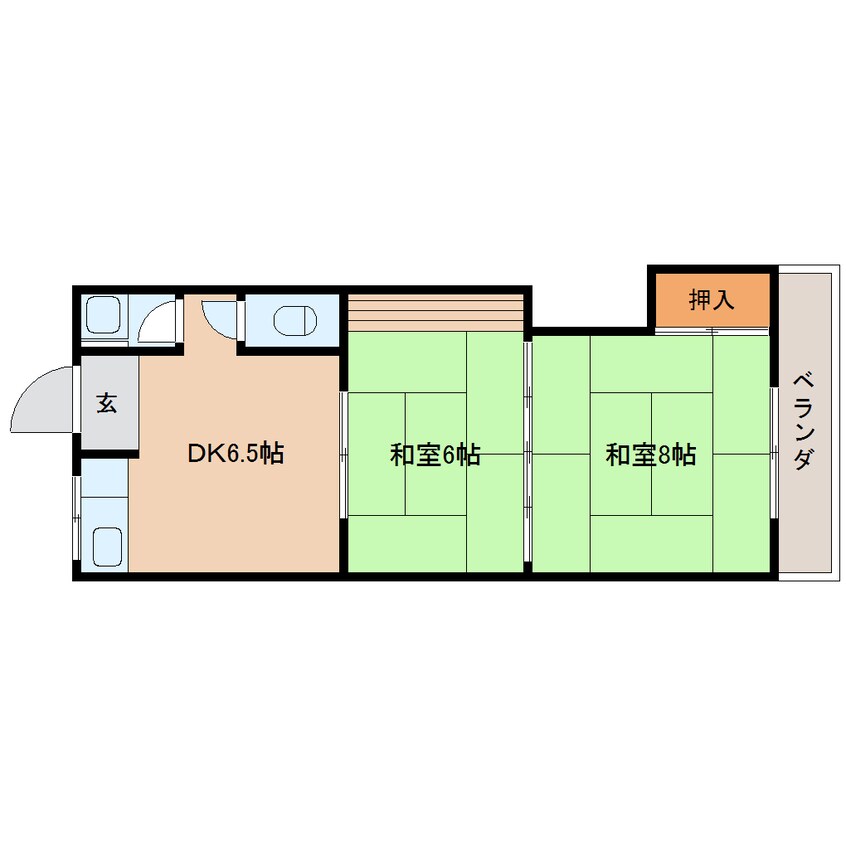 間取図 近鉄生駒線/一分駅 徒歩13分 2階 築44年
