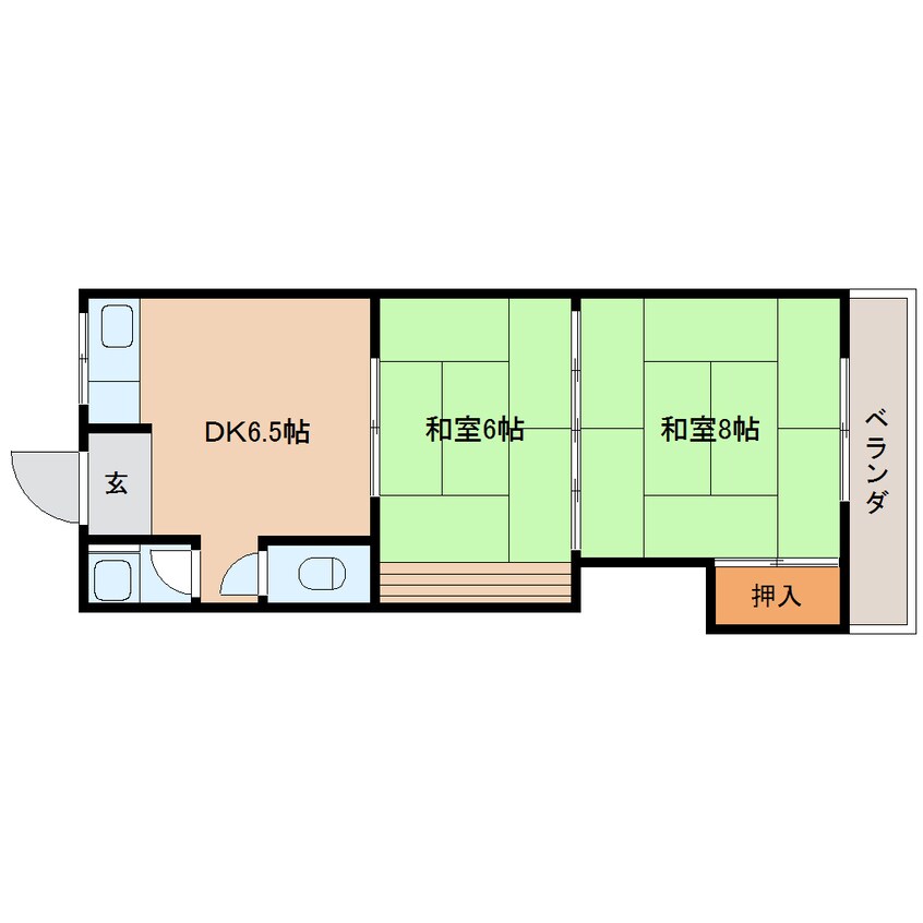 間取図 近鉄生駒線/一分駅 徒歩13分 2階 築44年