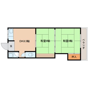 間取図 近鉄生駒線/一分駅 徒歩13分 1階 築43年