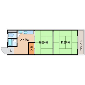 間取図 近鉄生駒線/一分駅 徒歩13分 1階 築43年