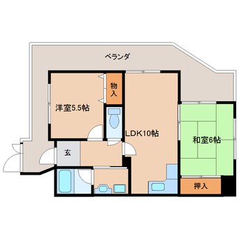 間取図 近鉄難波線・奈良線/生駒駅 徒歩4分 6階 築36年