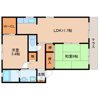 間取図 近鉄生駒線/萩の台駅 徒歩7分 1階 築20年