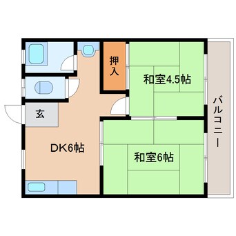 間取図 近鉄難波線・奈良線/東生駒駅 徒歩5分 2階 築43年