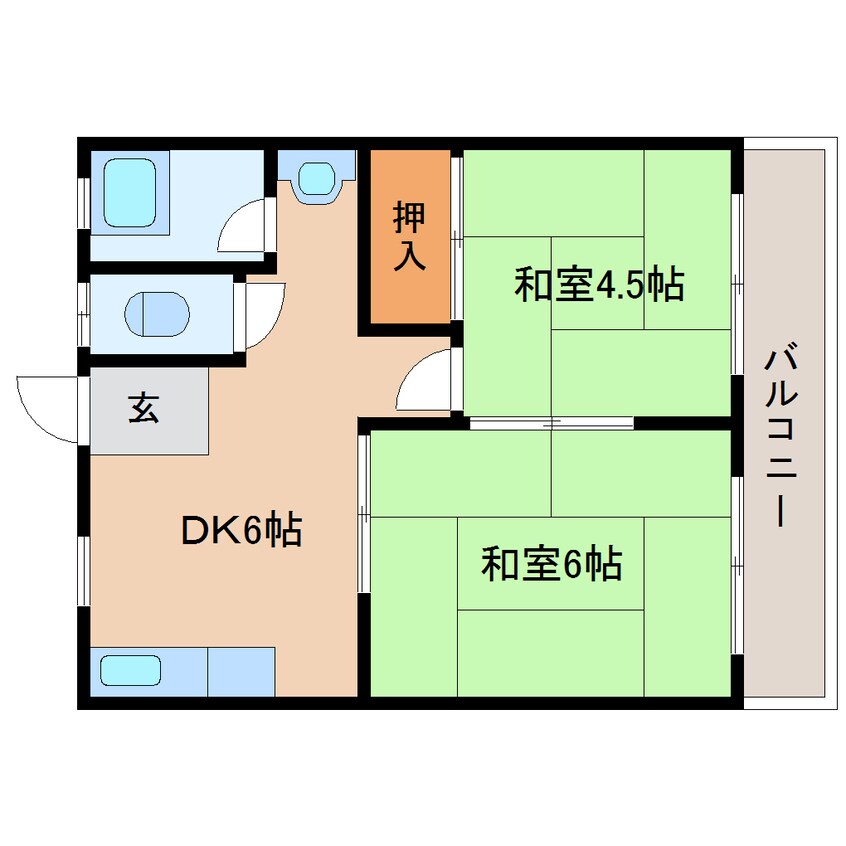 間取図 近鉄難波線・奈良線/東生駒駅 徒歩5分 2階 築43年