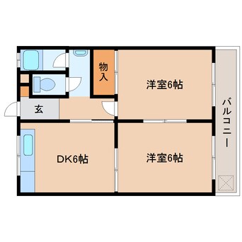 間取図 近鉄難波線・奈良線/東生駒駅 徒歩6分 2階 築40年