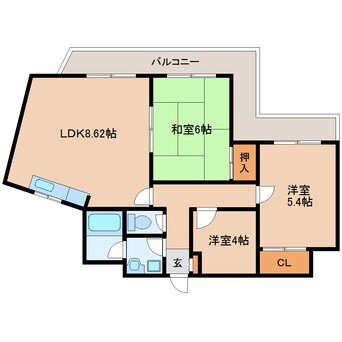 間取図 近鉄難波線・奈良線/東生駒駅 徒歩4分 4階 築28年