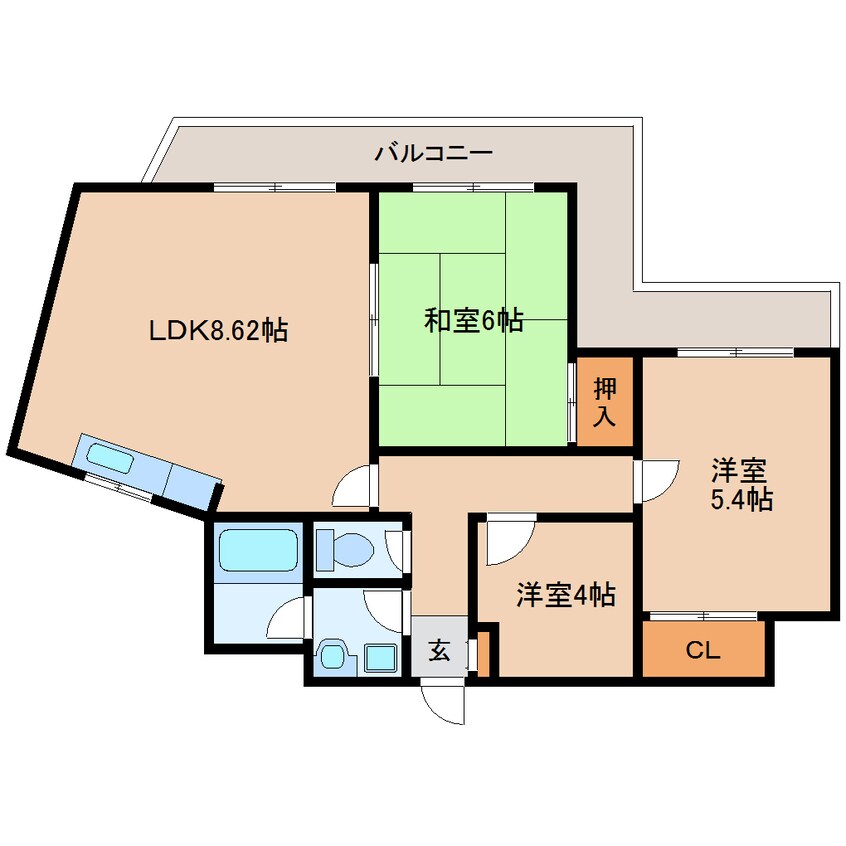 間取図 近鉄難波線・奈良線/東生駒駅 徒歩4分 4階 築28年