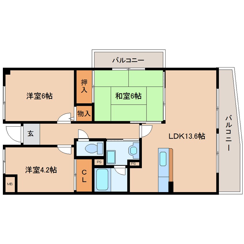 間取図 近鉄難波線・奈良線/生駒駅 徒歩12分 3階 築28年