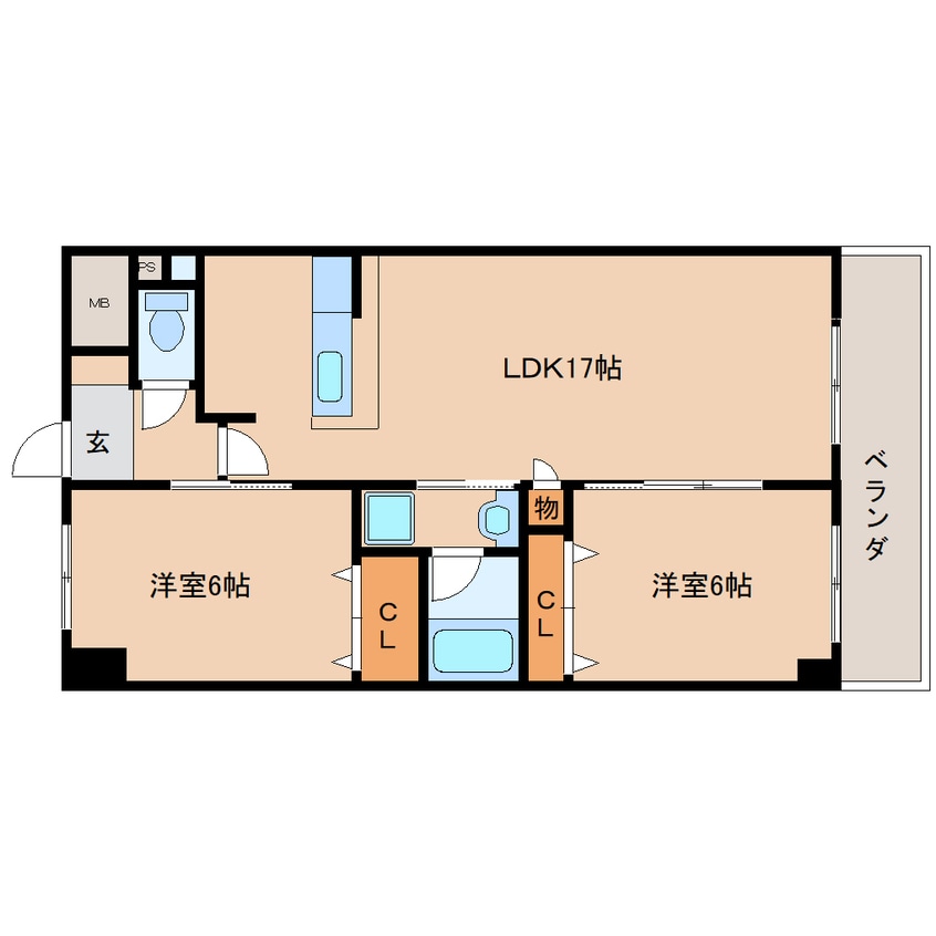 間取図 近鉄難波線・奈良線/生駒駅 徒歩15分 3階 築21年