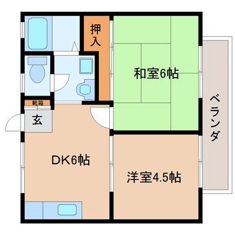 間取図 近鉄難波線・奈良線/生駒駅 徒歩10分 2階 築38年