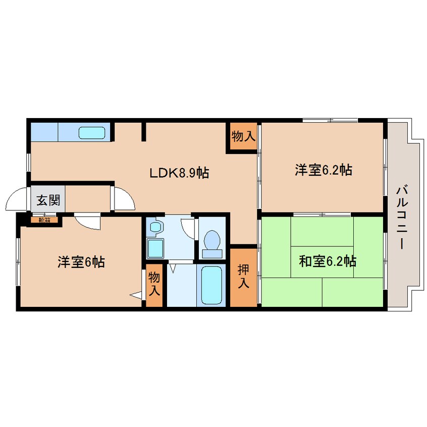 間取図 近鉄難波線・奈良線/生駒駅 徒歩10分 1階 築26年