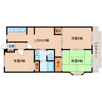 間取図 近鉄難波線・奈良線/生駒駅 徒歩10分 3階 築26年