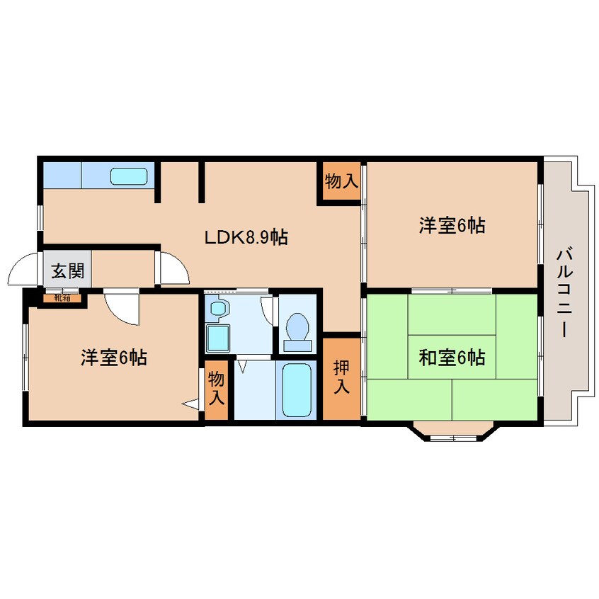 間取図 近鉄難波線・奈良線/生駒駅 徒歩10分 3階 築26年